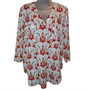 Liz Claiborne; Women's 3/4 Sleeve Elephant Print Blouse, Sz XL